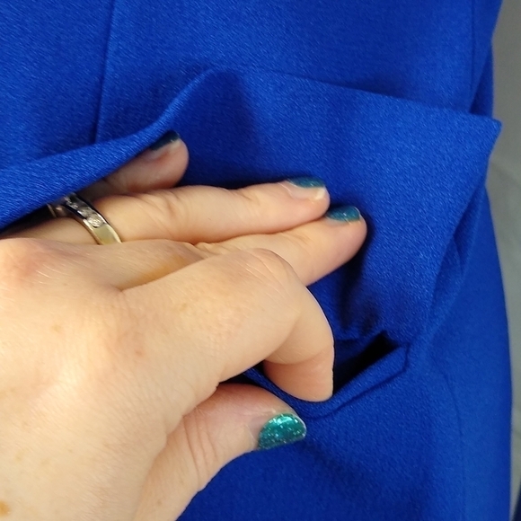 Le Suit Petite SZ 4P Royal Blue Early 90's Retro Short Sleeve Suit Skirt Set - Picture 3 of 15